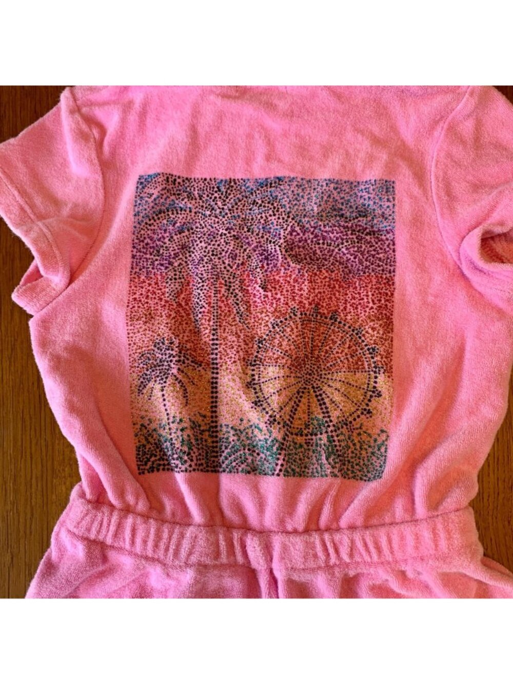 BUTTER Super Soft Girls Terry Cloth Romper 4T 3-4 Pink Sparkly Summer Playsuit - Picture 4 of 8